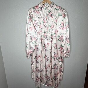 Vintage Cachet Victorian Nightgown Shiny Floral Satin Med Cottagecore Coquette‎